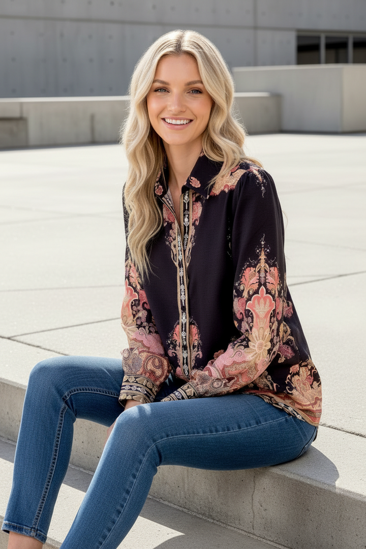 Portia Black Multi Print Shirt