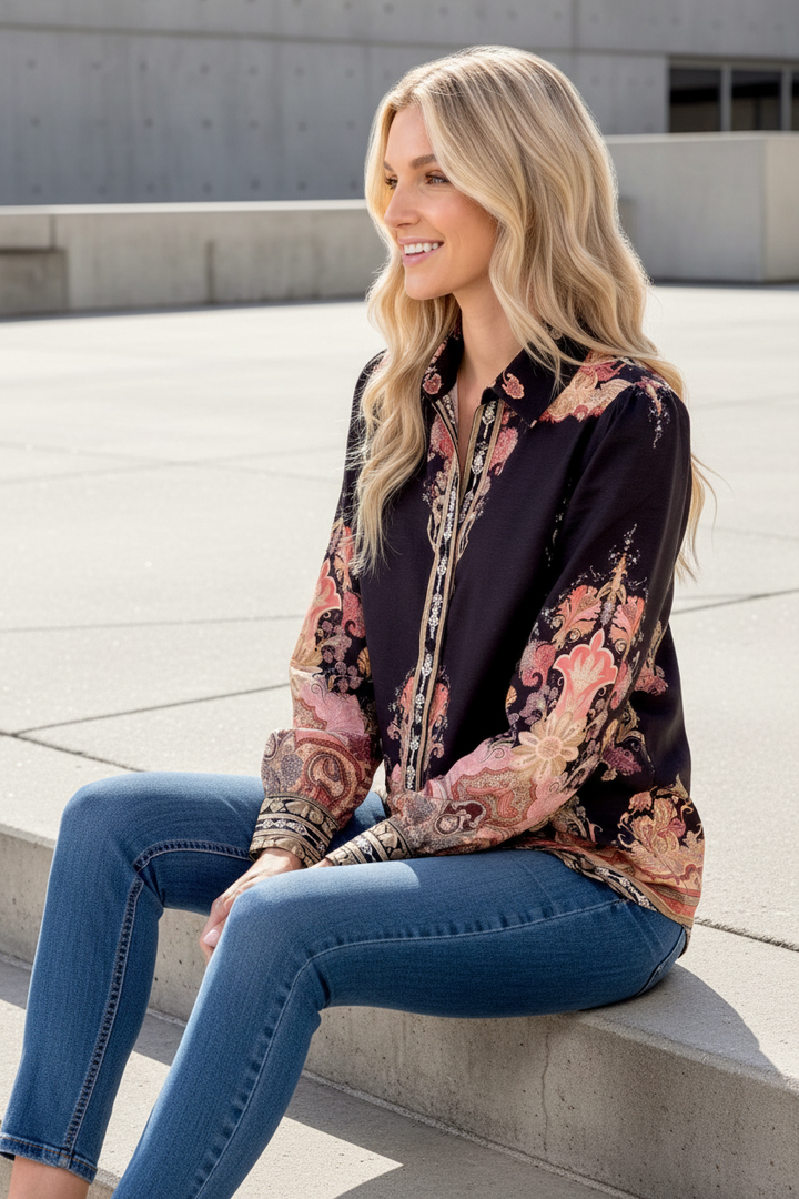 Portia Black Multi Print Shirt
