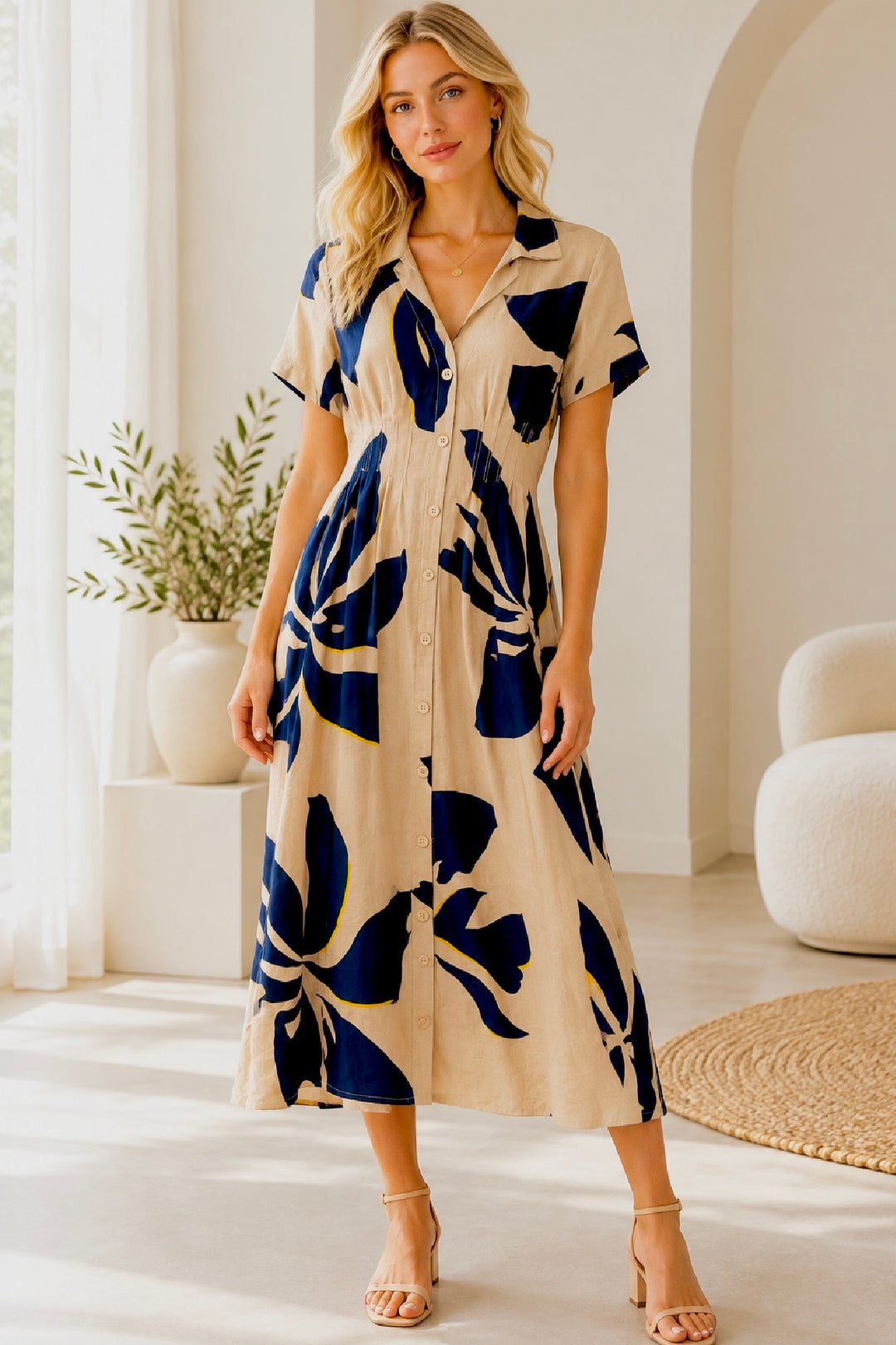 Alani Navy and Dark Tan Multi Print