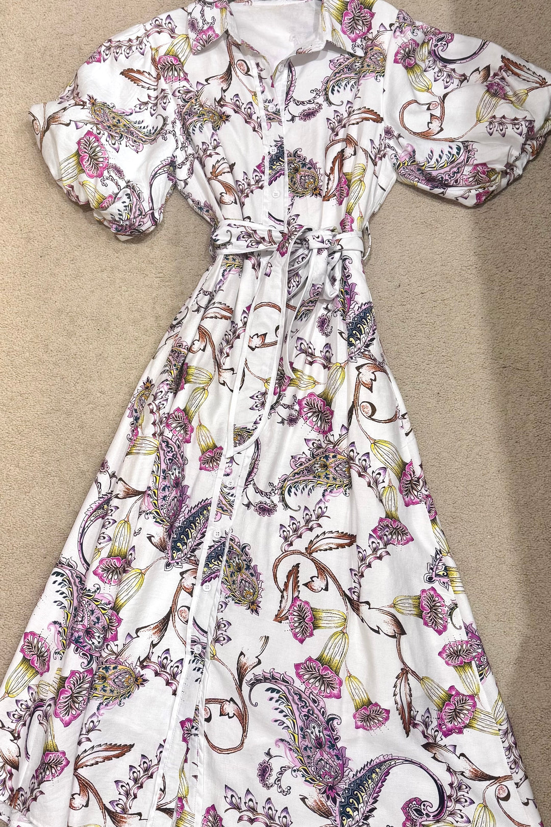 Leah Paisley Print Dress in Off White