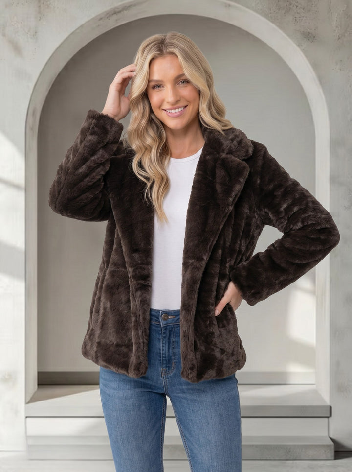 Kayla Faux Fur Jacket in Chocolate