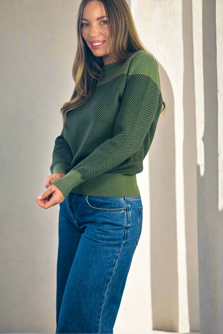 Jessie Khaki and Black Knit Top