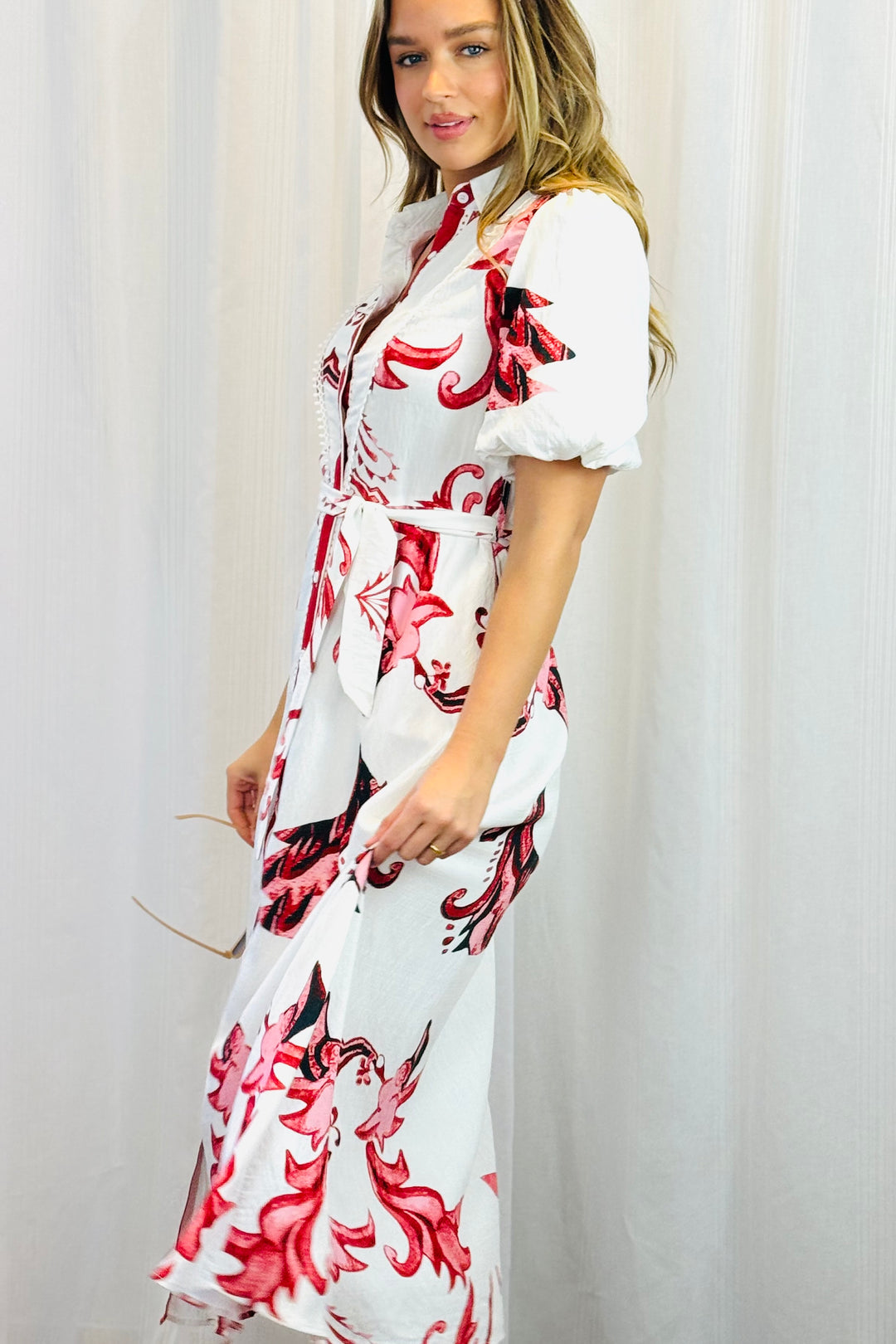 Morgan Floral Shirt Dress in Red and Pink