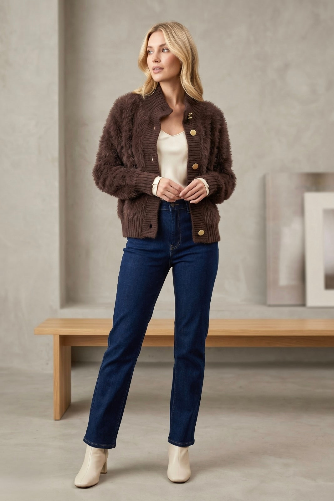 Erica Fluffy Knit in Chocolate