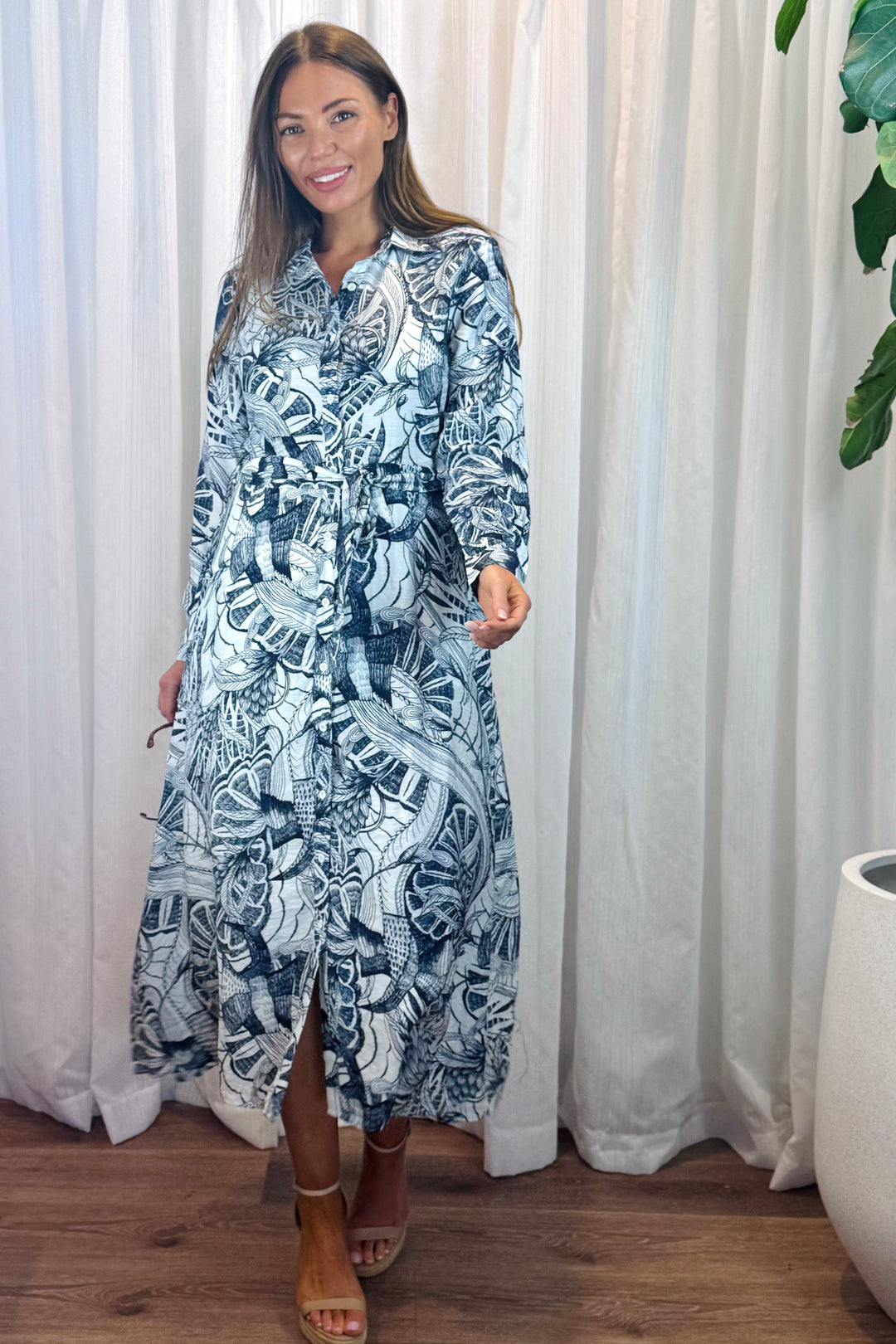 Chelsea Navy and White Multi Print Shirt Dress