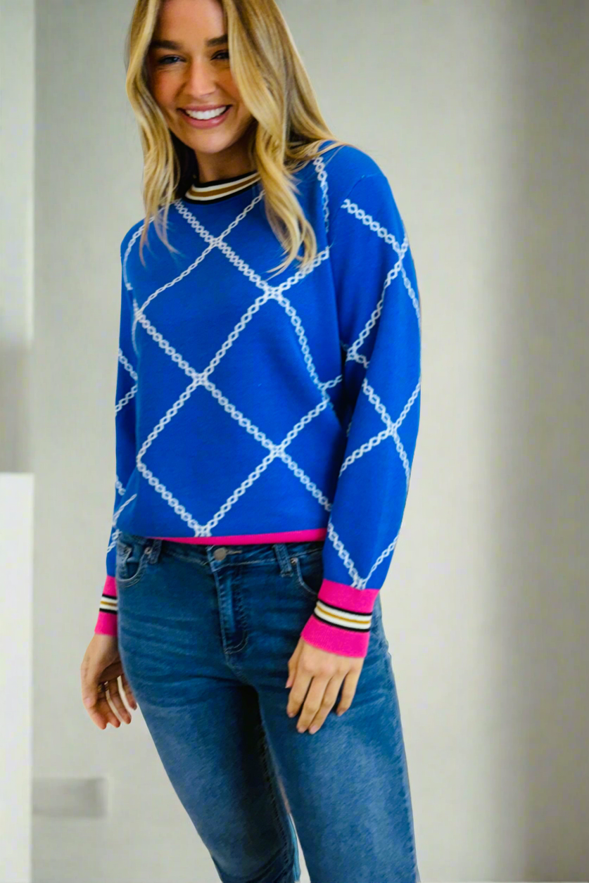 Milly Knit Top in Blue Print