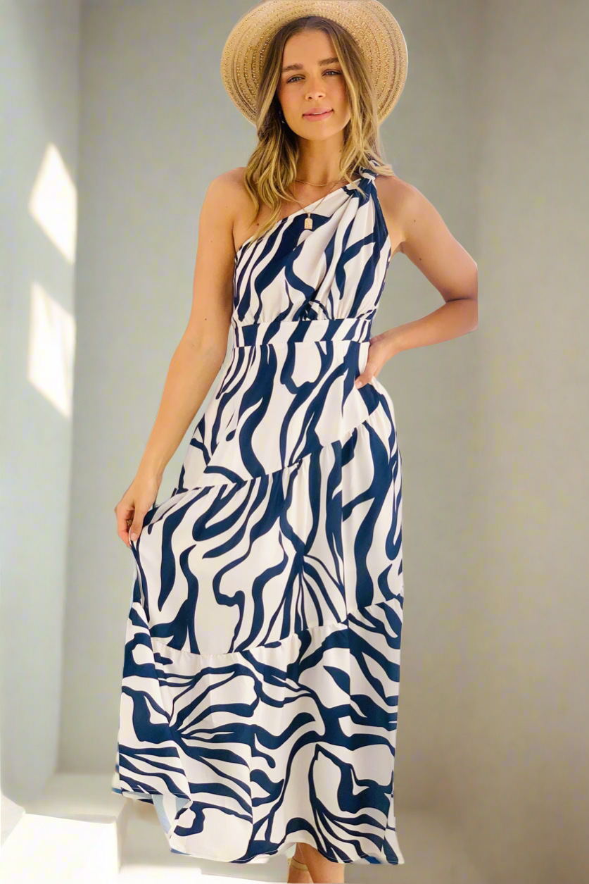 Sephora Midi Dress in Navy and and Winter  white  Tiger Print