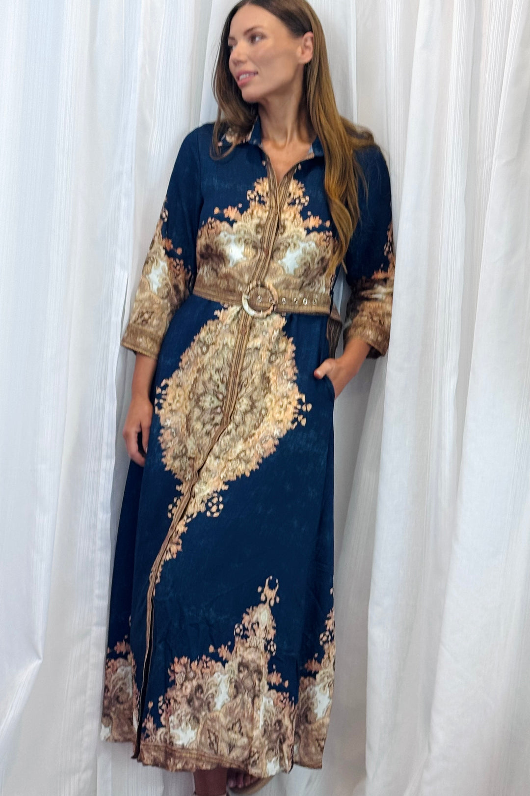 Marni Embroidered Print Dress in Navy