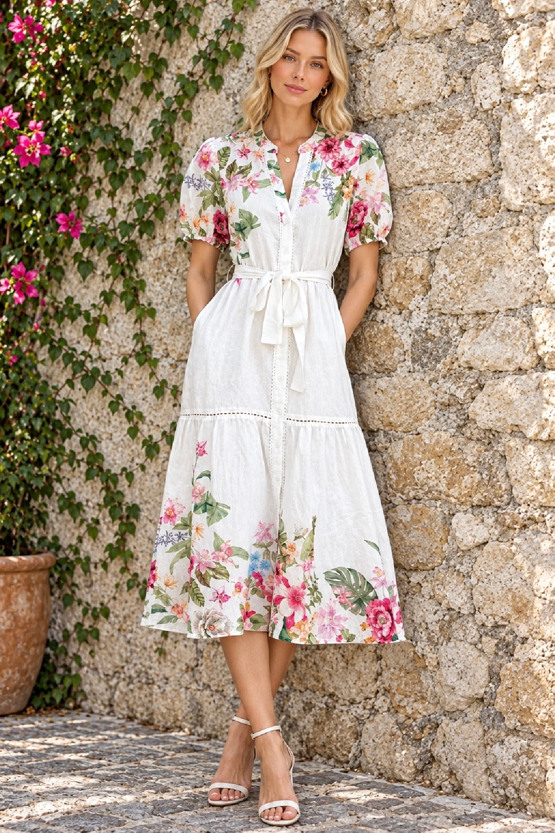 Zenia Floral Dress in White