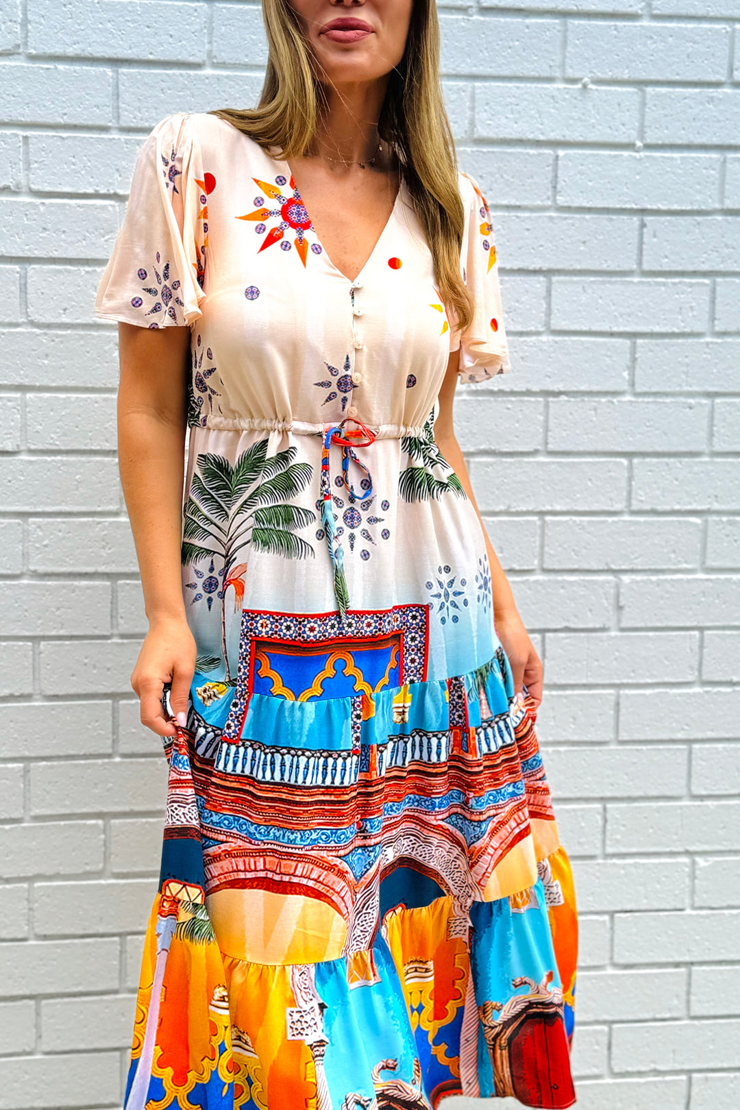 Aly Drawstring Midi in Multi Print