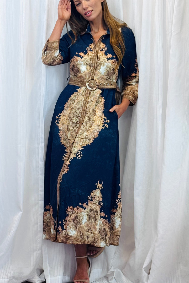 Marni Embroidered Print Dress in Navy