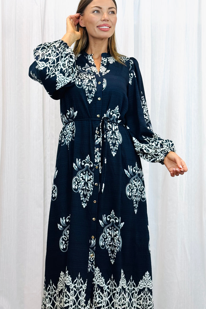 Mina Black Multi Print Dress With Off White Print