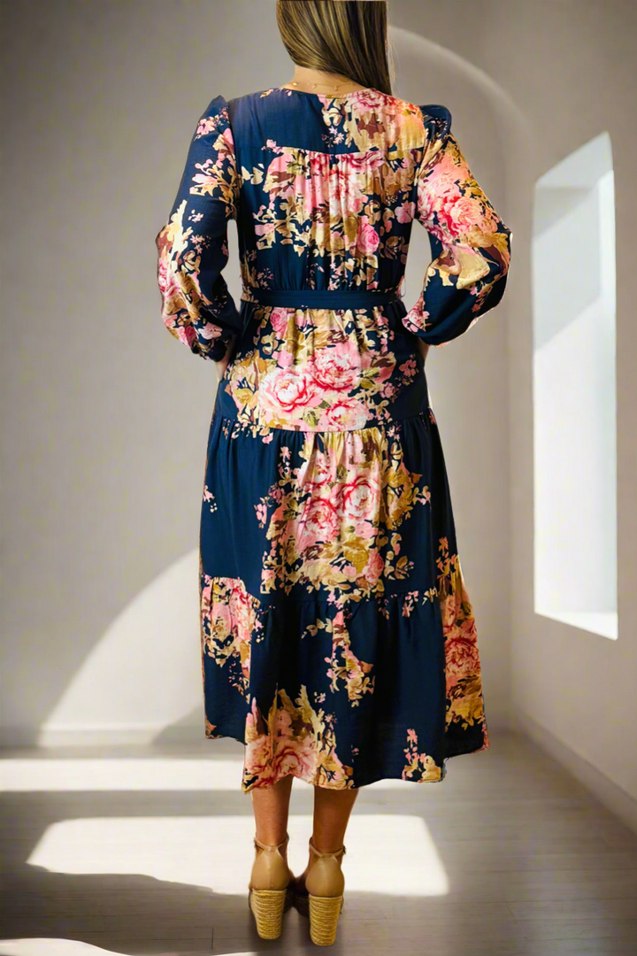 Zara Navy Floral Long Sleeve Dress
