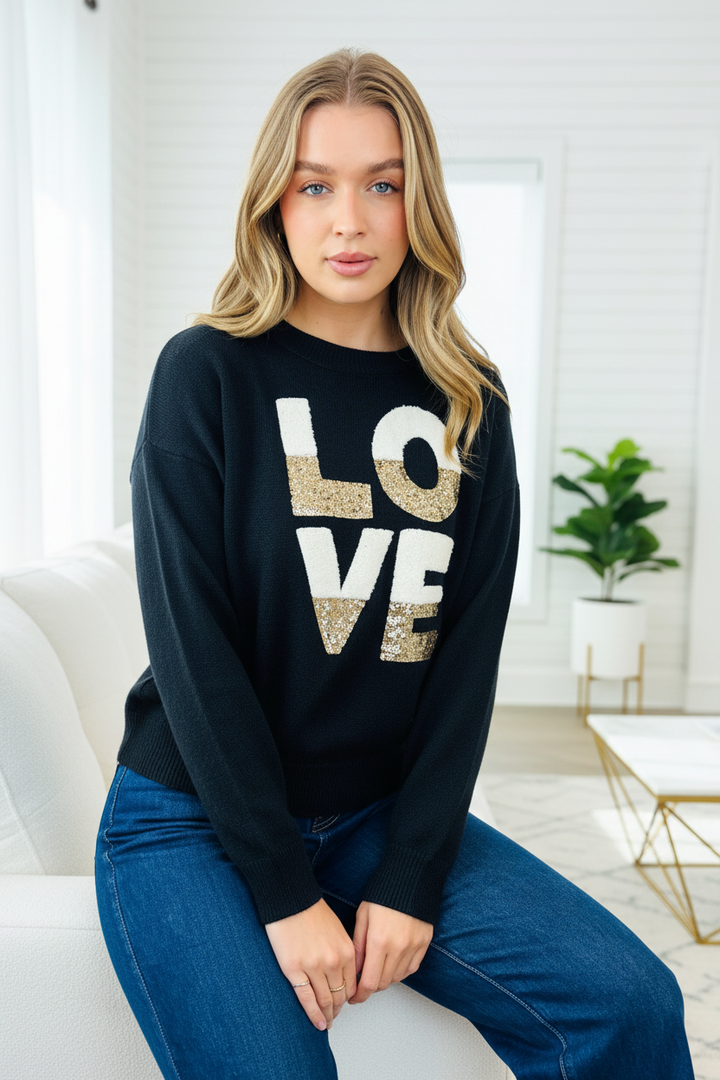 Nelly Love Sequin Detail Knit Top in Black