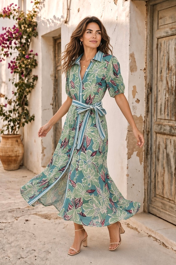 Khloe Multi Print Dress in Green