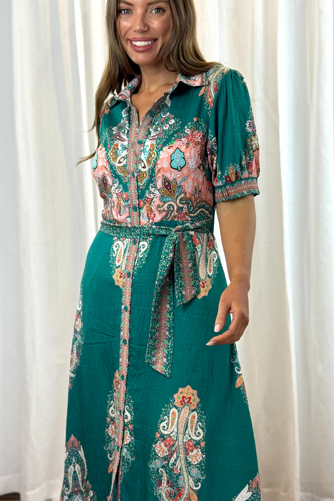 Gidget Short Sleeve Dress With Embroidered Print