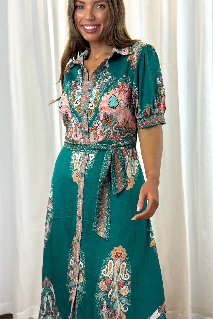 Gidget Short Sleeve Dress With Embroidered Print