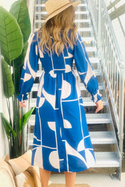 Cleo Long Sleeve Midi  Dress in Blue