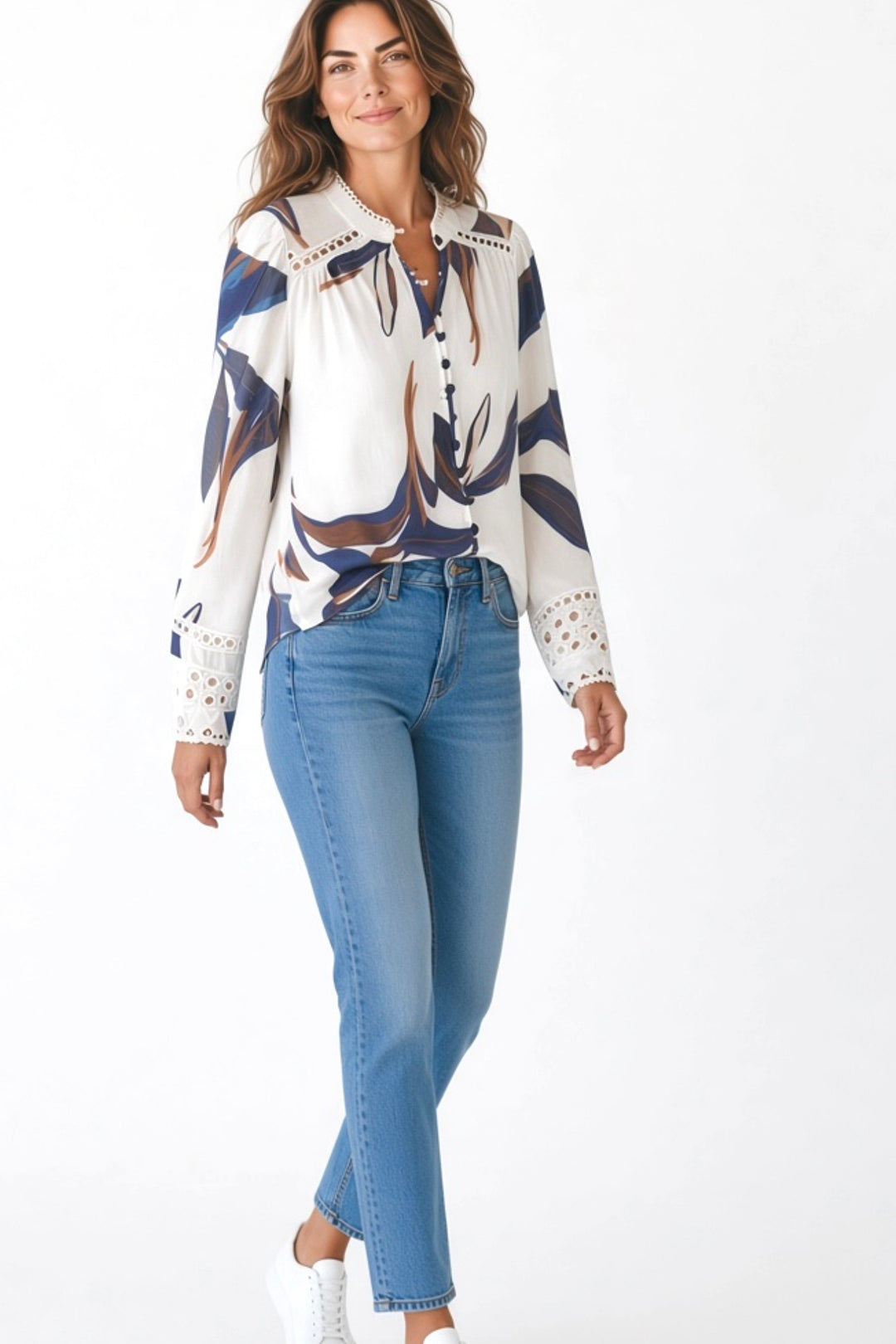 Evie Off White Multi Print Top