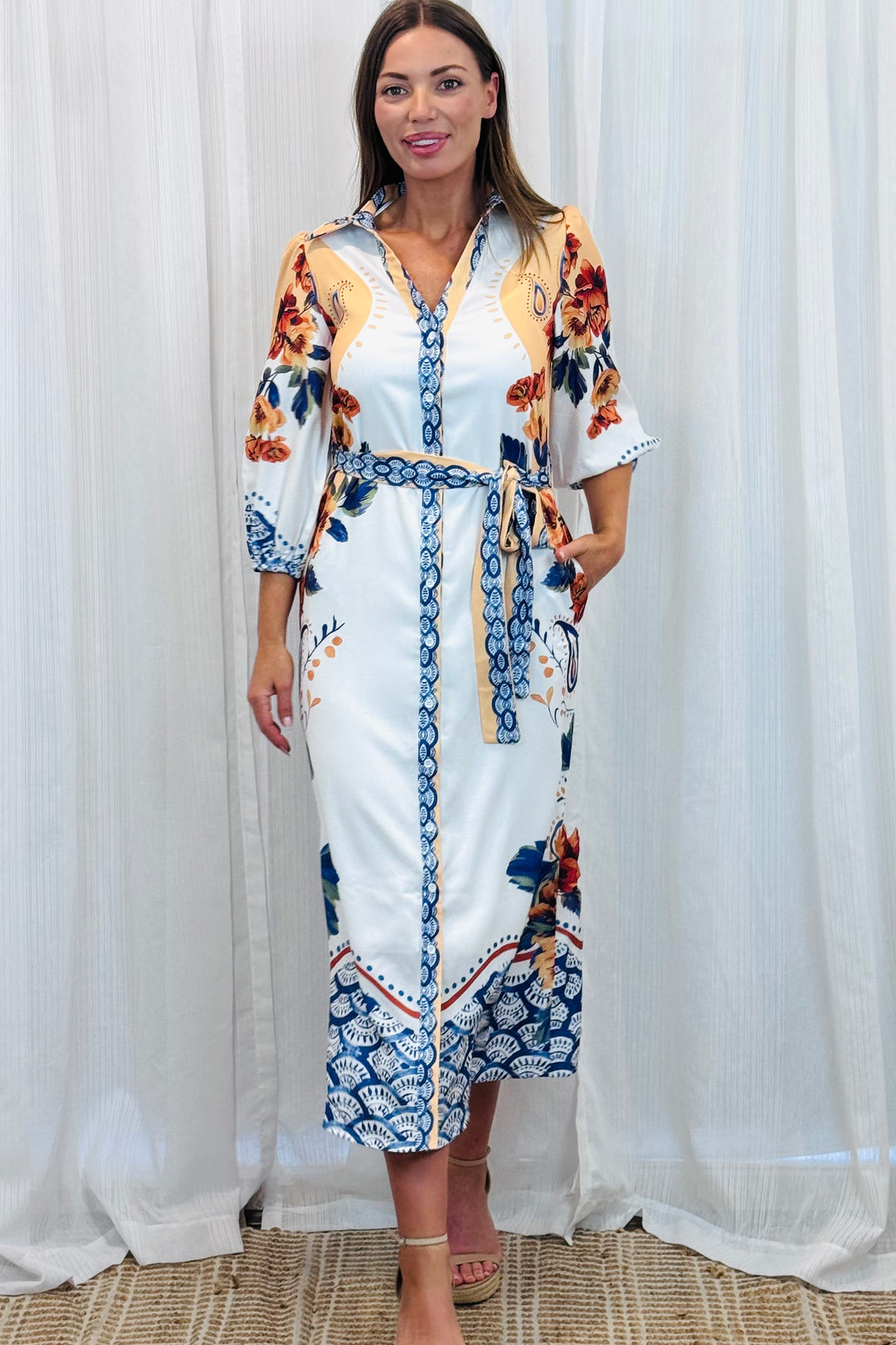 Gia Off White Multi Print Dress