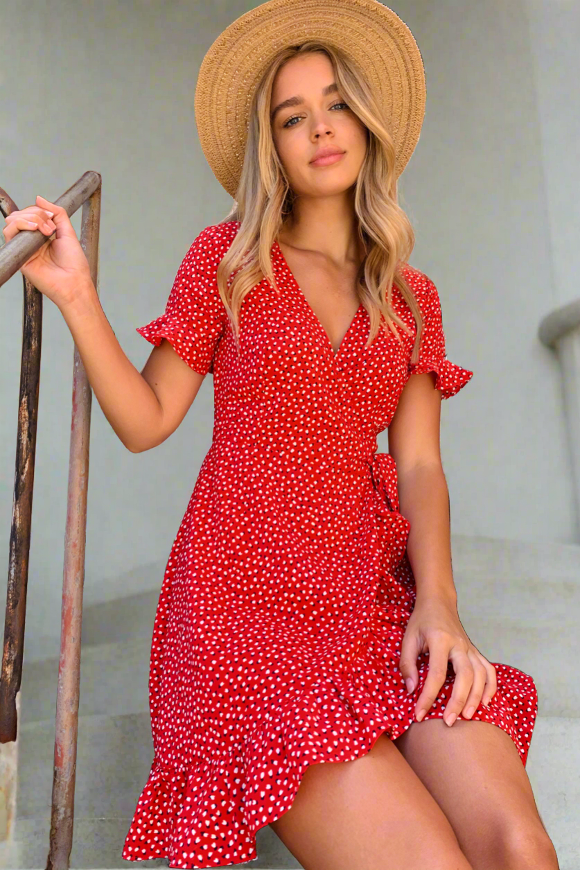 Brandi Wrap Dress In Red Heart Print