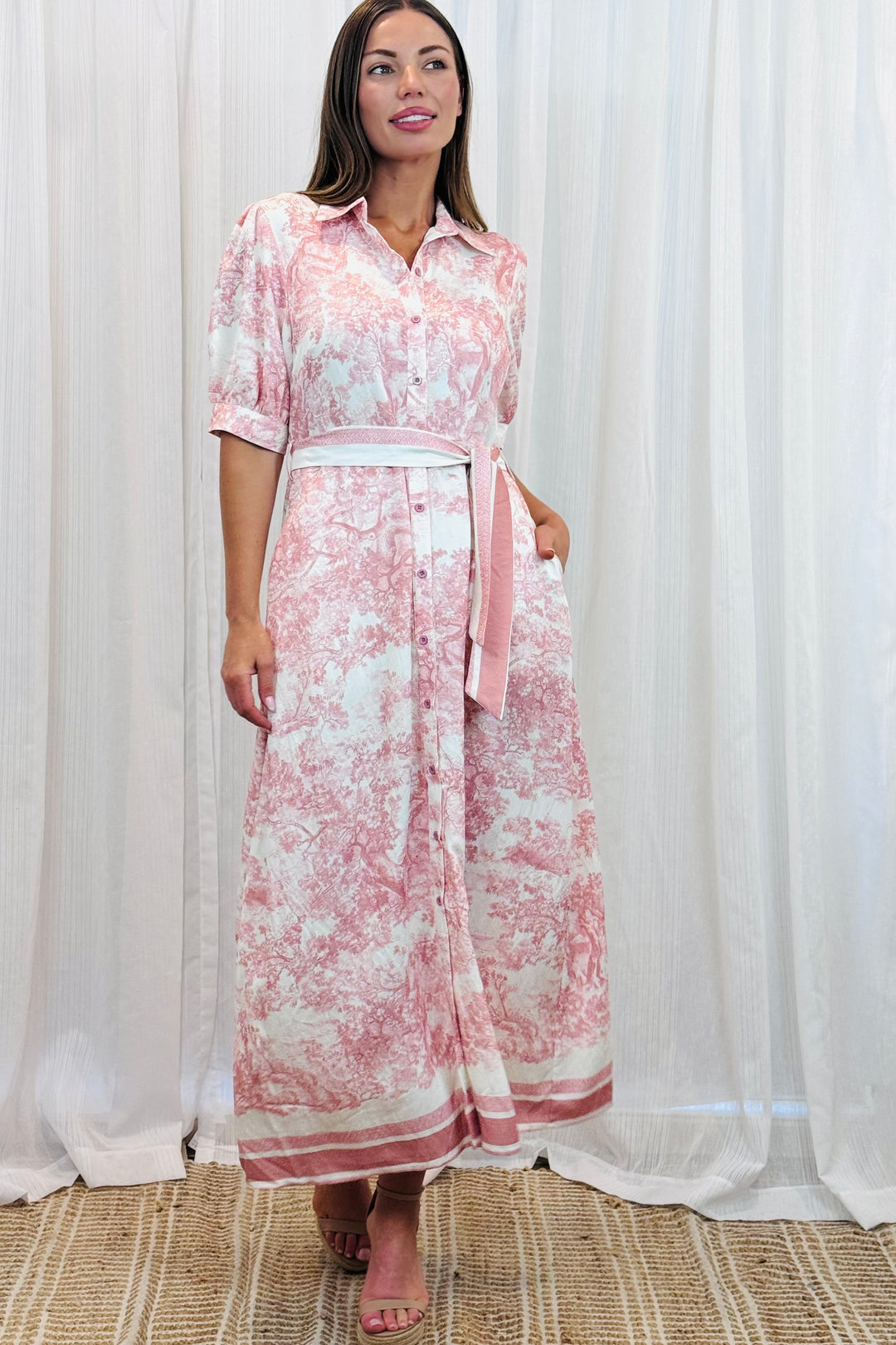 April Short Sleeve Dress in Blush Print