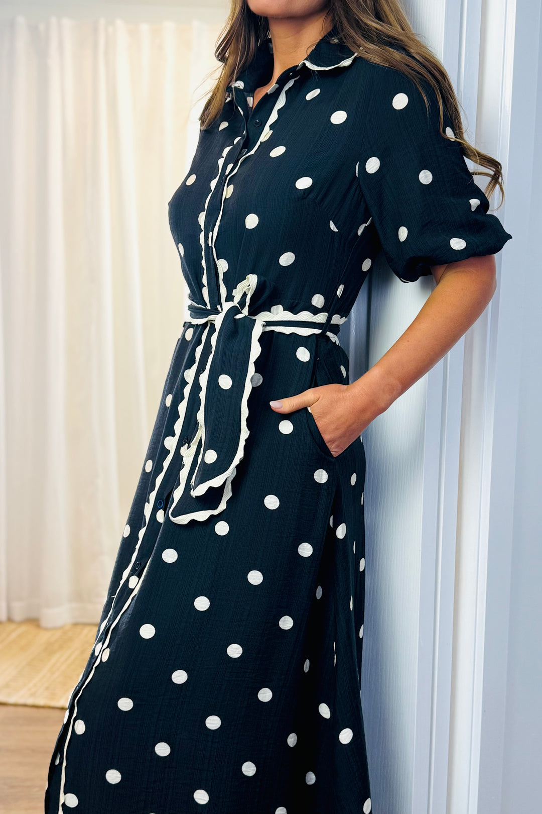 Shyla Black and Off White Polka Dot Dress