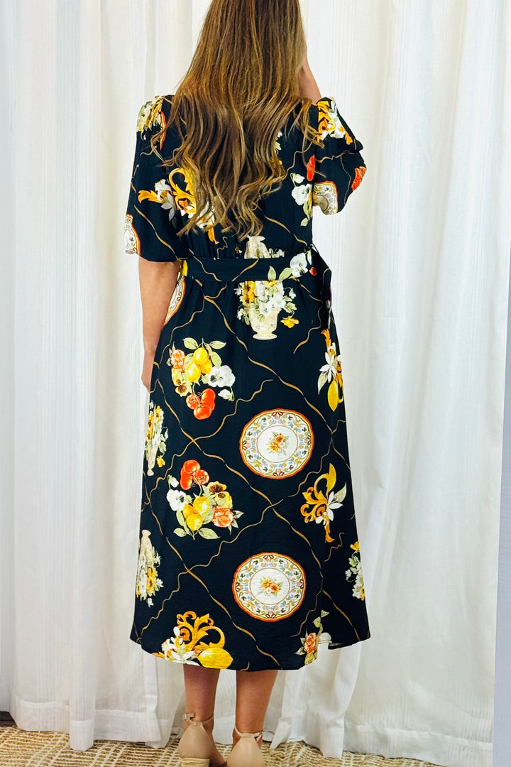 Giulia Lemon Print Dress in Black
