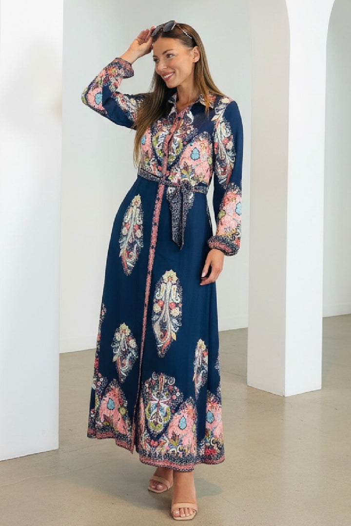 Gidget Long Sleeve Dress in Navy Multi Print