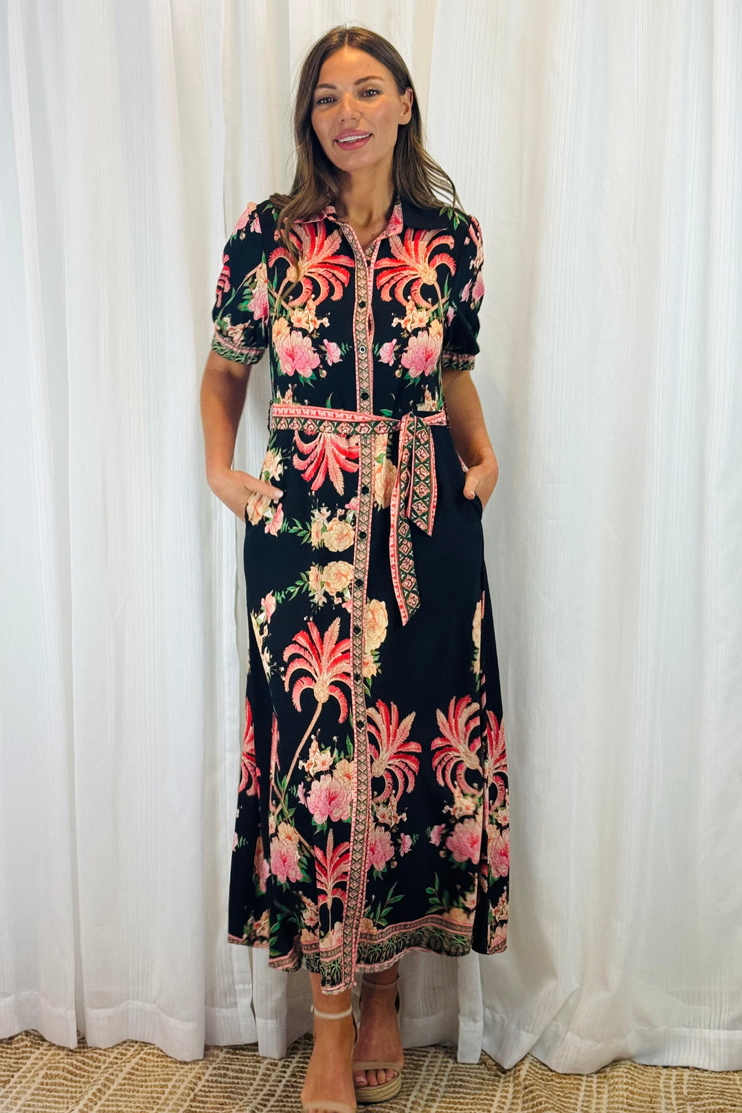 Maddison Shirt Dress in Black Multi Print