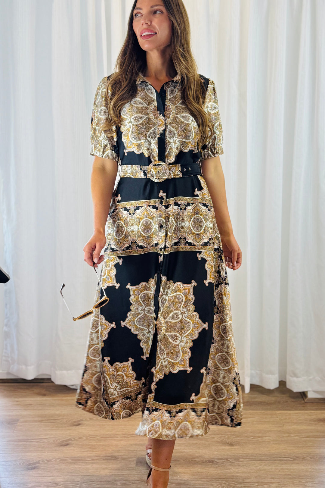 Angelina Midi in Black Multi Print