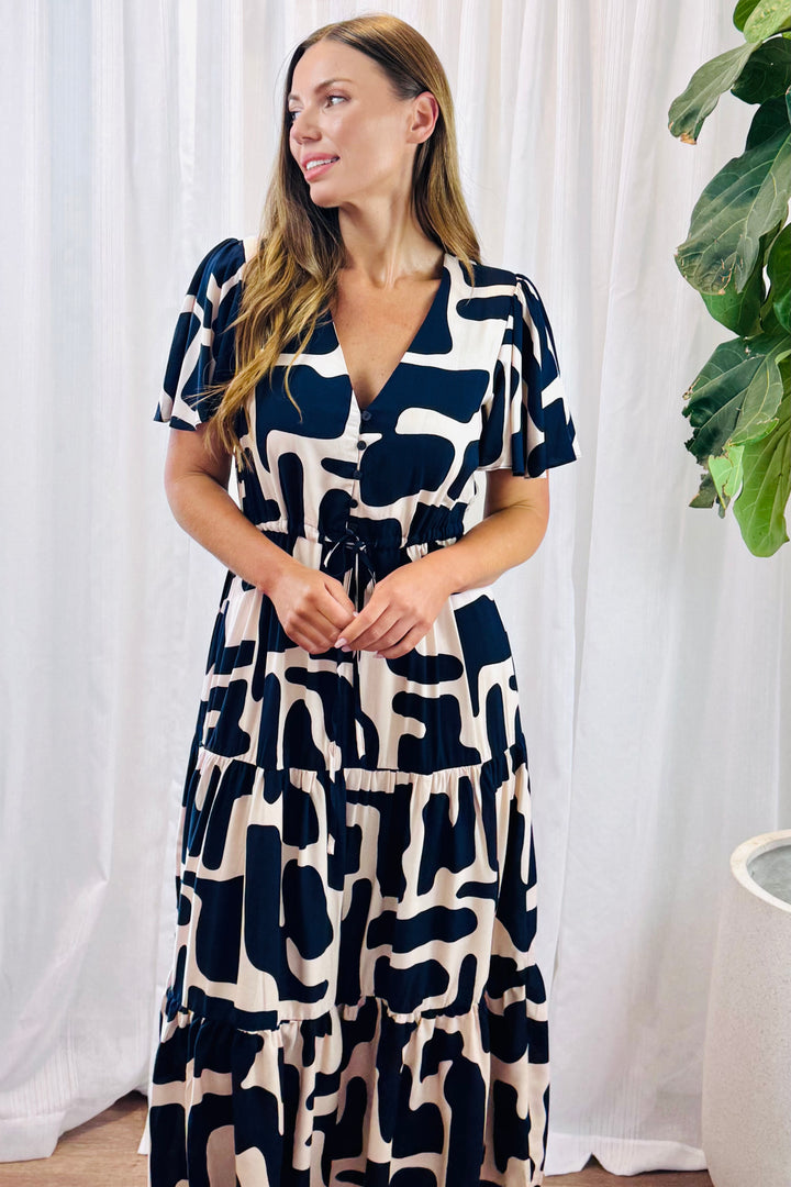 Santorini In Nude and Navy Print