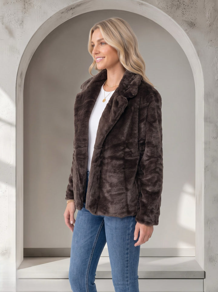 Kayla Faux Fur Jacket in Chocolate