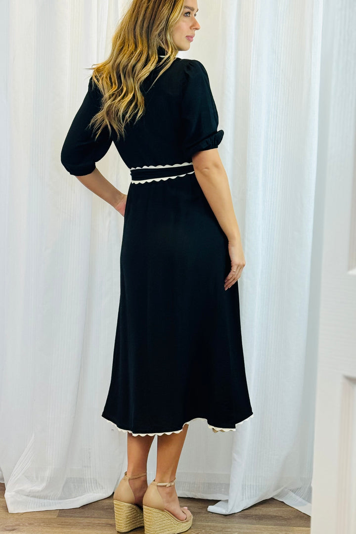 Shyla Shirt Dress in Black With White Trim