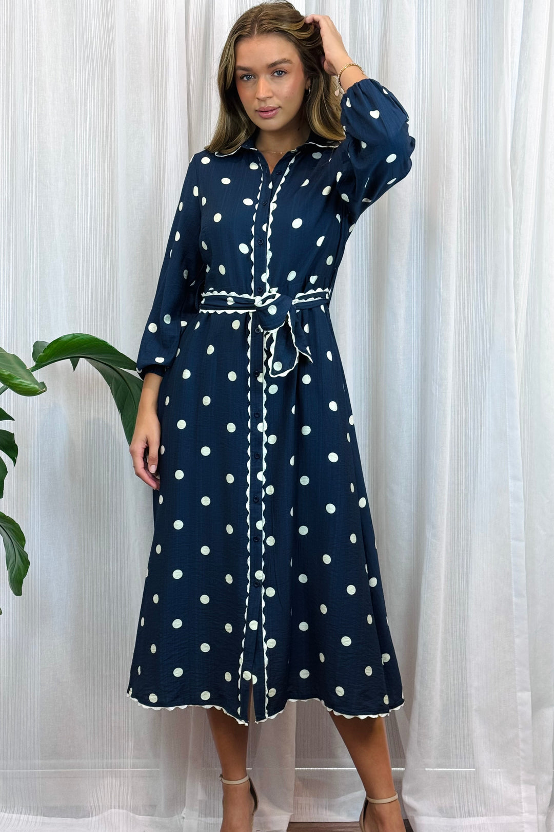 Shyla Polka Dot Long Sleeve in Navy
