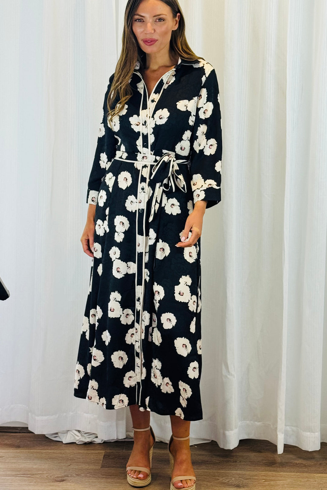Bekka Black Floral Shirt Dress