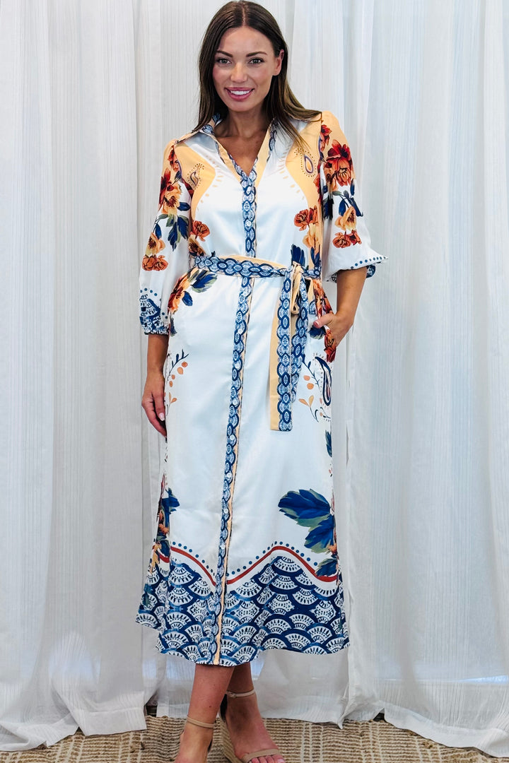 Gia Off White Multi Print Dress