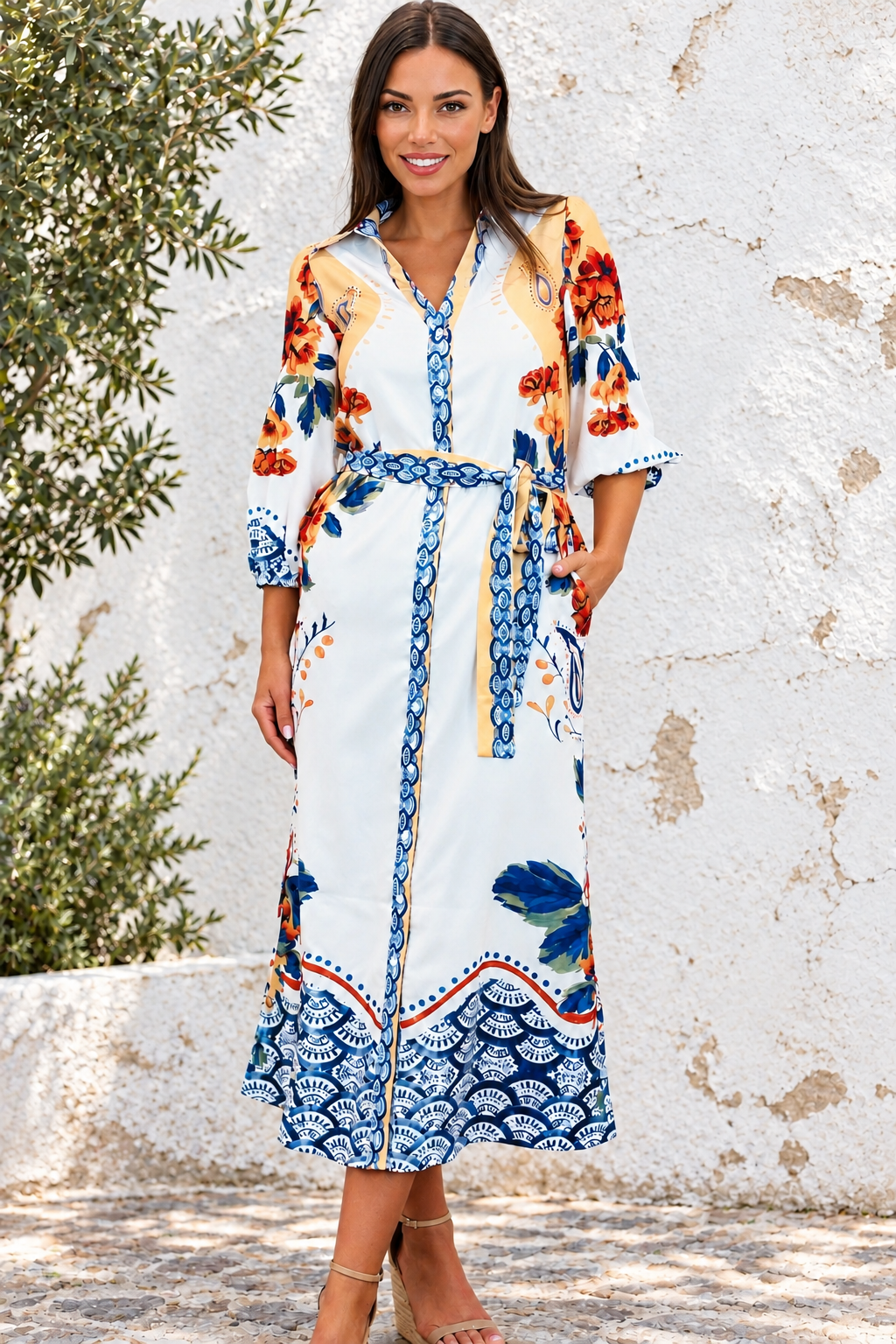 Gia Off White Multi Print Dress