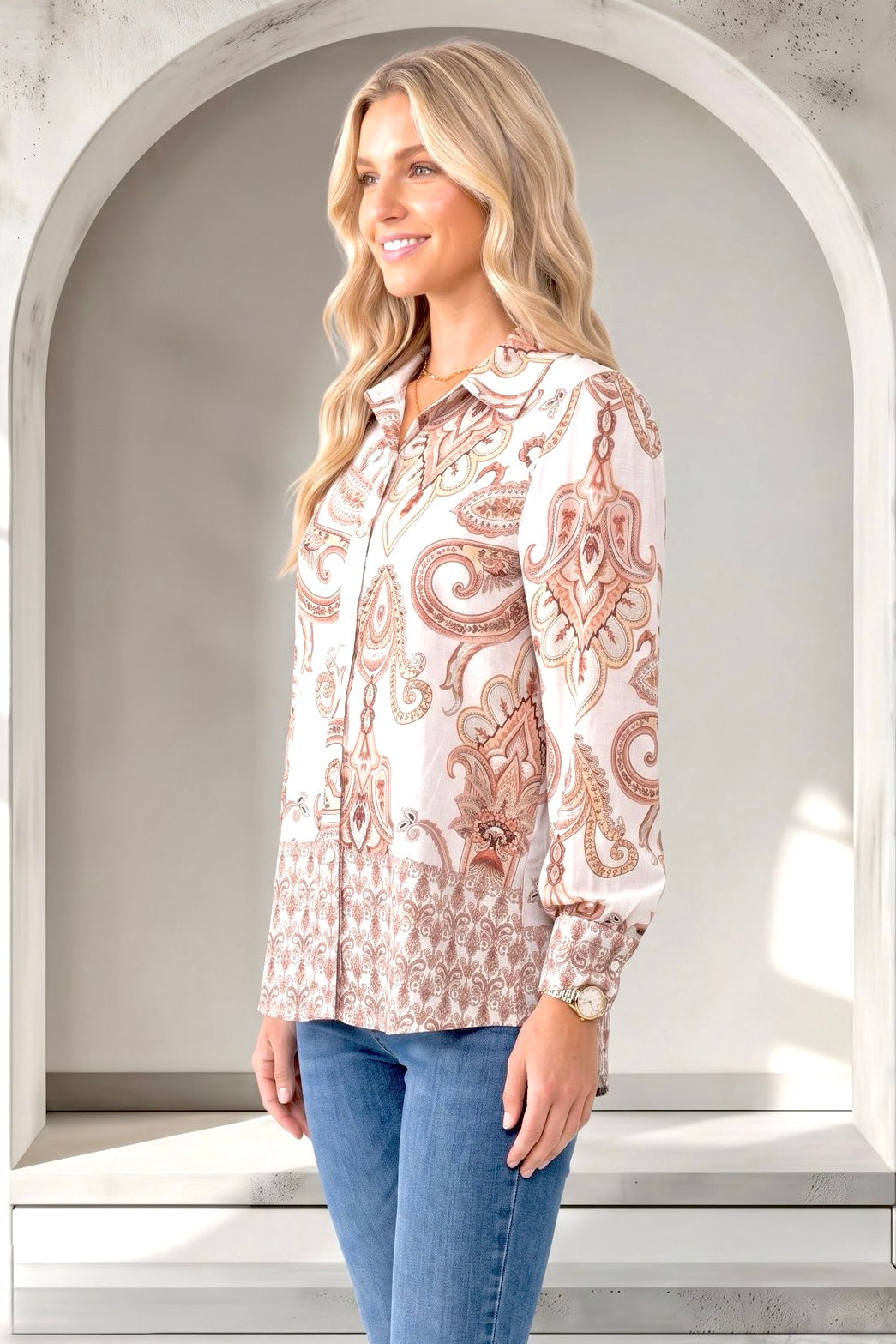 Lennox Shirt In Off White Multi Print