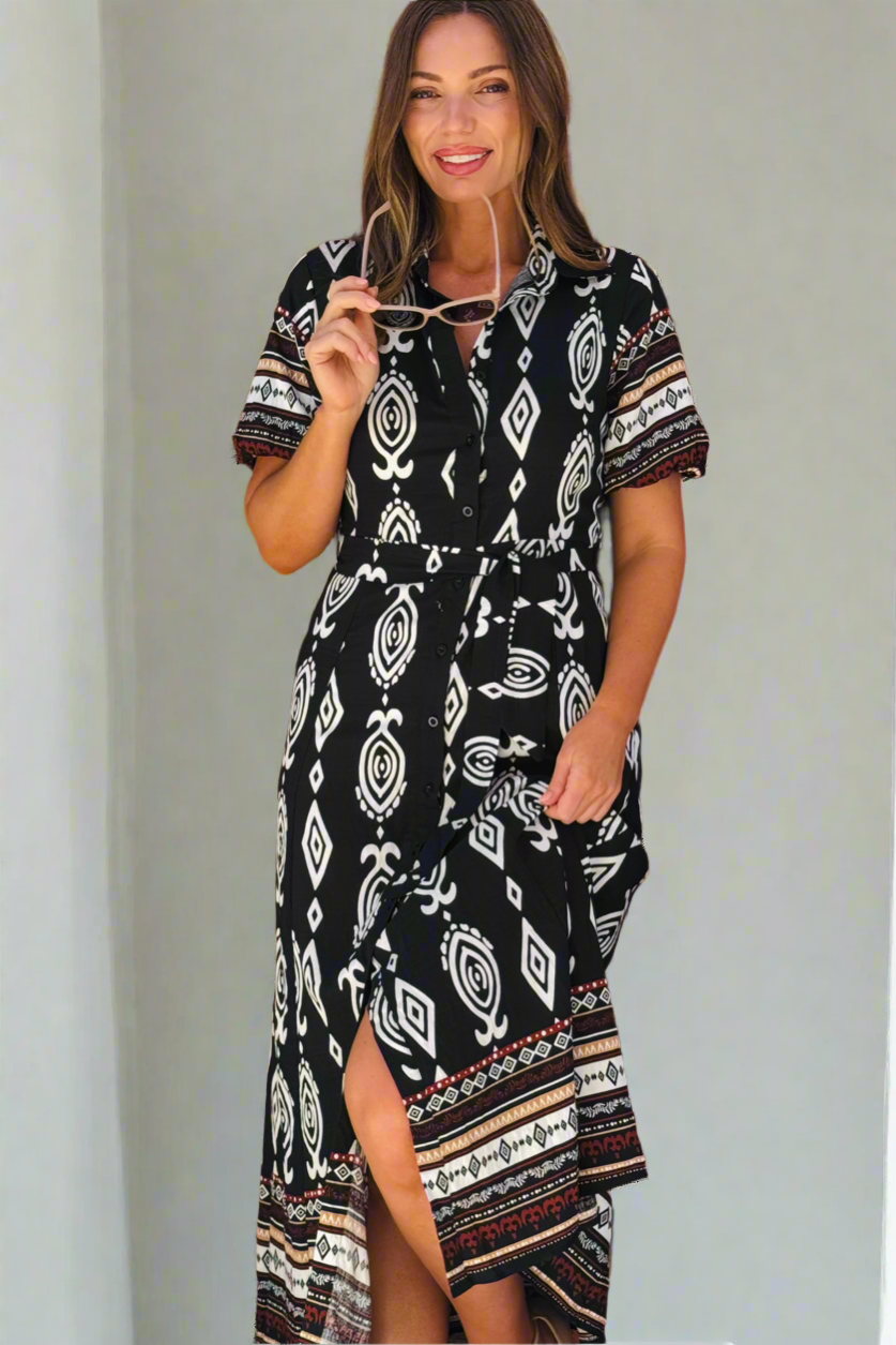 Erica Batik Print Dress in Black