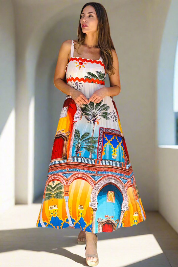 Positano Maxi In Orange Multi Print