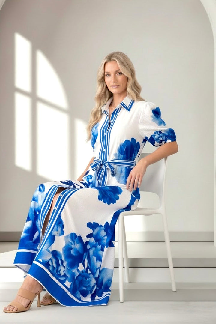 Natalia Dress In Blue Floral Print