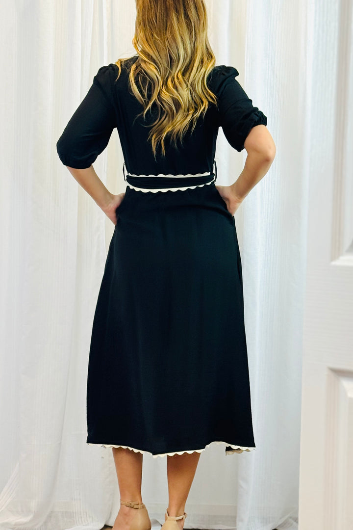 Shyla Shirt Dress in Black With White Trim