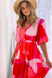Amalfi Midi Dress in Red and Pink Tones