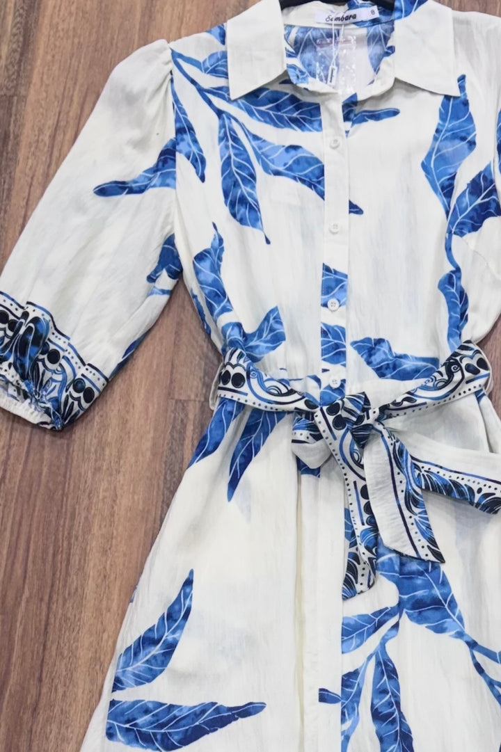 Marlow Off White And Blue Jungle Print Dress