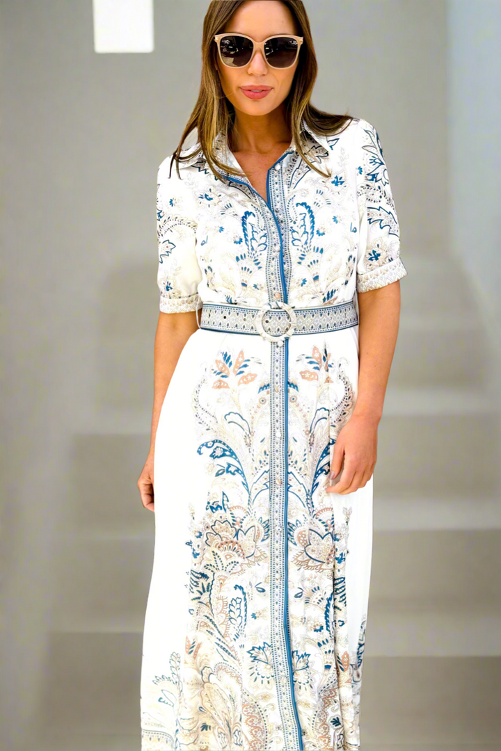 Lopez Embroidered Print Midi in White