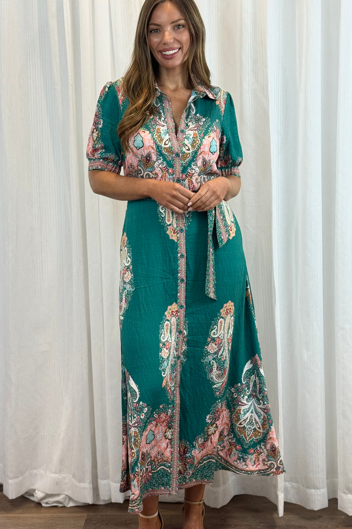 Gidget Short Sleeve Dress With Embroidered Print