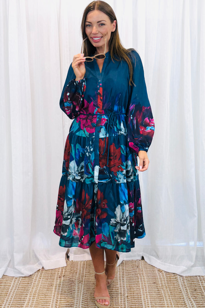Messina Navy Multi Print Midi Dress