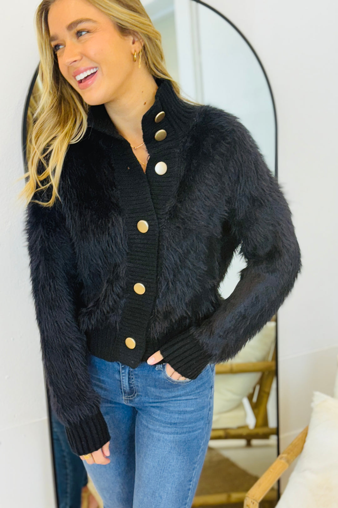 Erica Fluffy Cardigan in Black