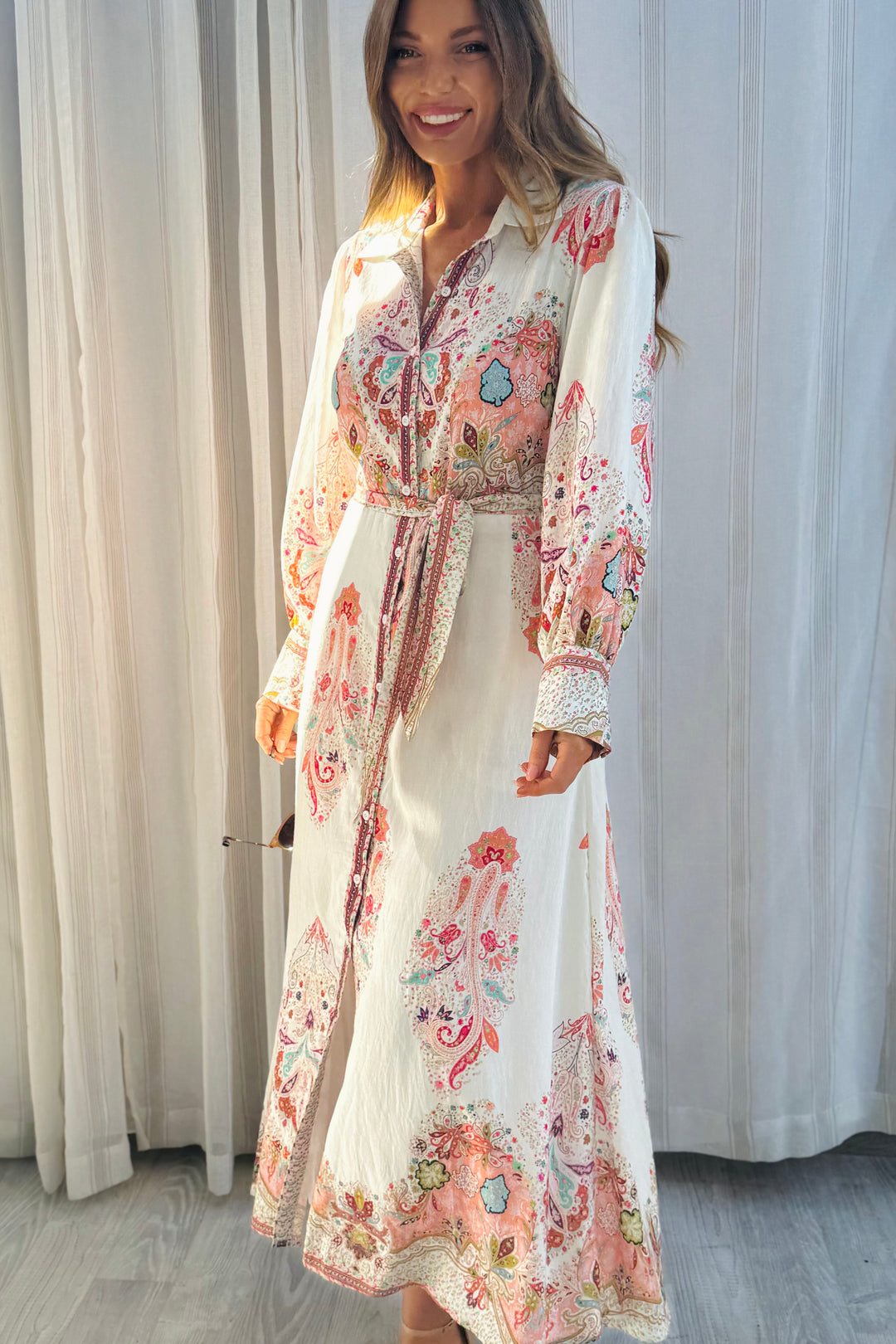 Gidget Embroidered Print Dress in Off White